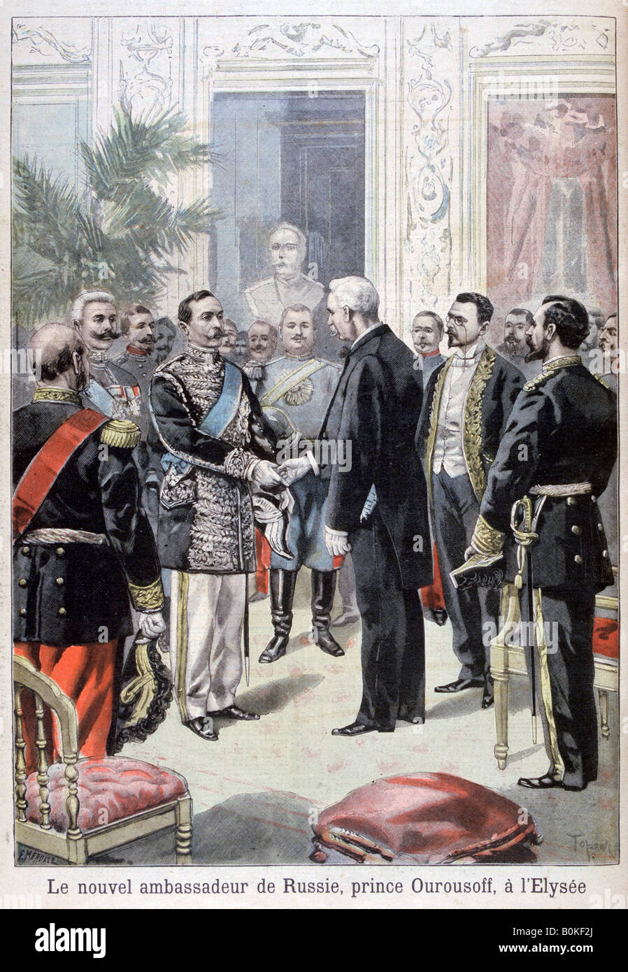 Prince Ourousoff, ambassadeur de Russie Félix Faure, 1898 réunion. Artiste : F Meaulle Banque D'Images