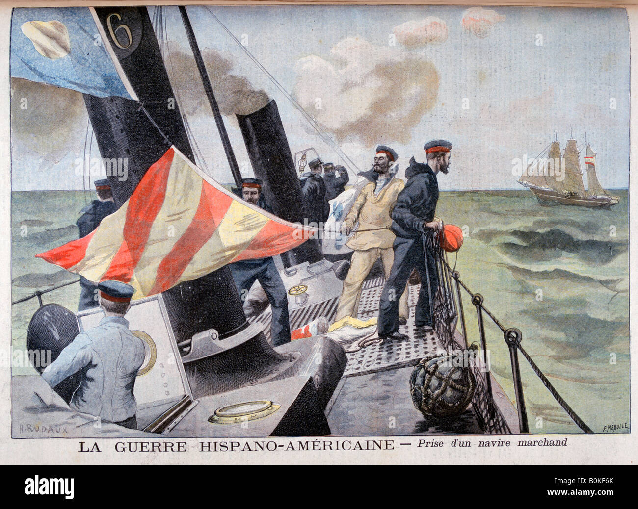 La capture d'un navire marchand, Guerre hispano-américaine, 1898. Artiste : F Meaulle Banque D'Images