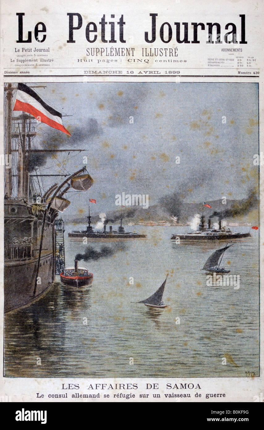 Le consul allemand cherche refuge sur un navire de guerre allemand, 1899. Artiste : Henri Meyer Banque D'Images