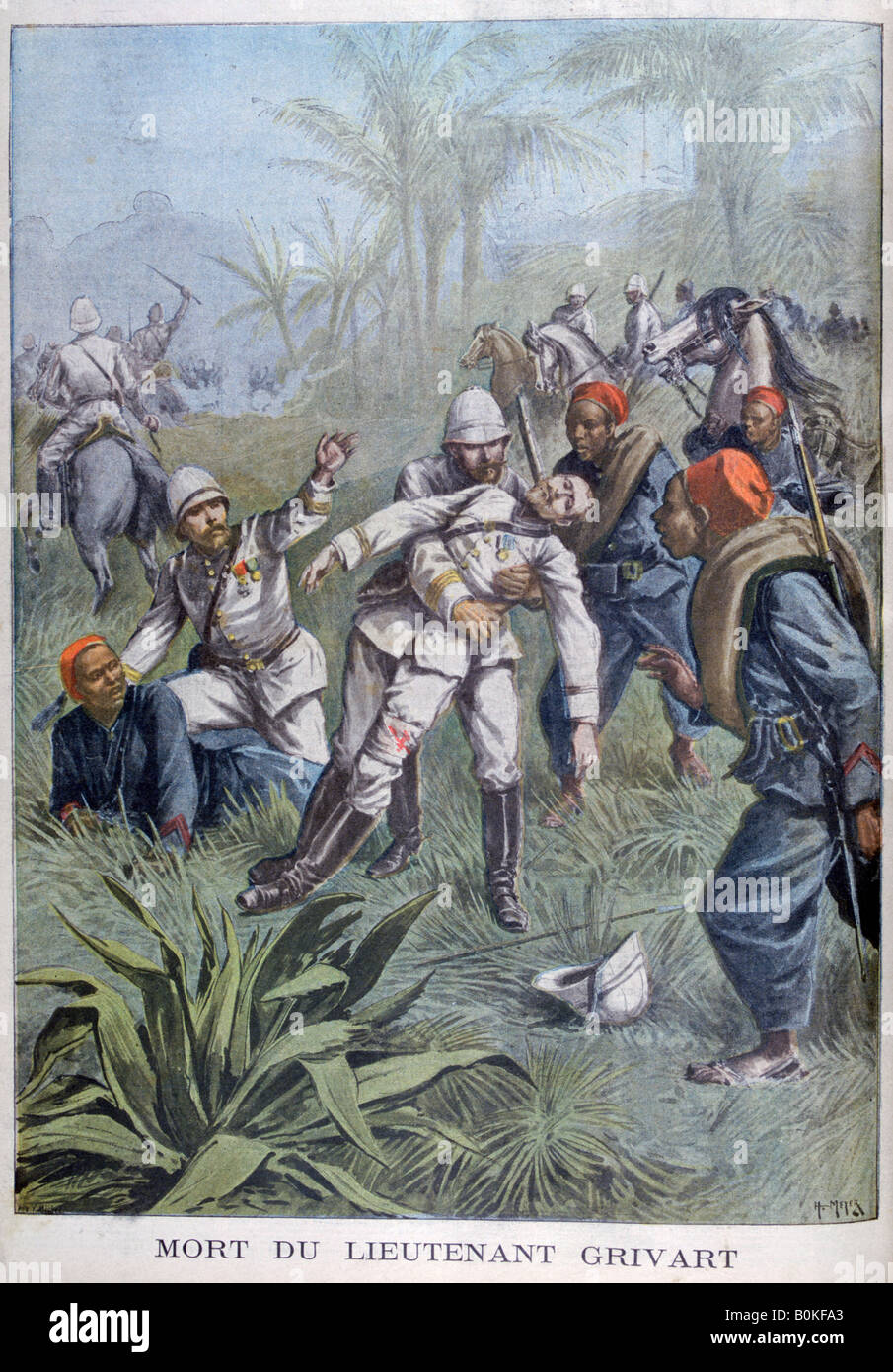 Le décès du lieutenant Grivart, Niger, 1899. Artiste : Henri Meyer Banque D'Images