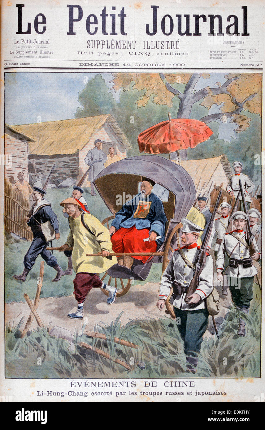 Li hongzhang escorté par les troupes russes et japonais, de la Chine, 1900. Artiste : Inconnu Banque D'Images