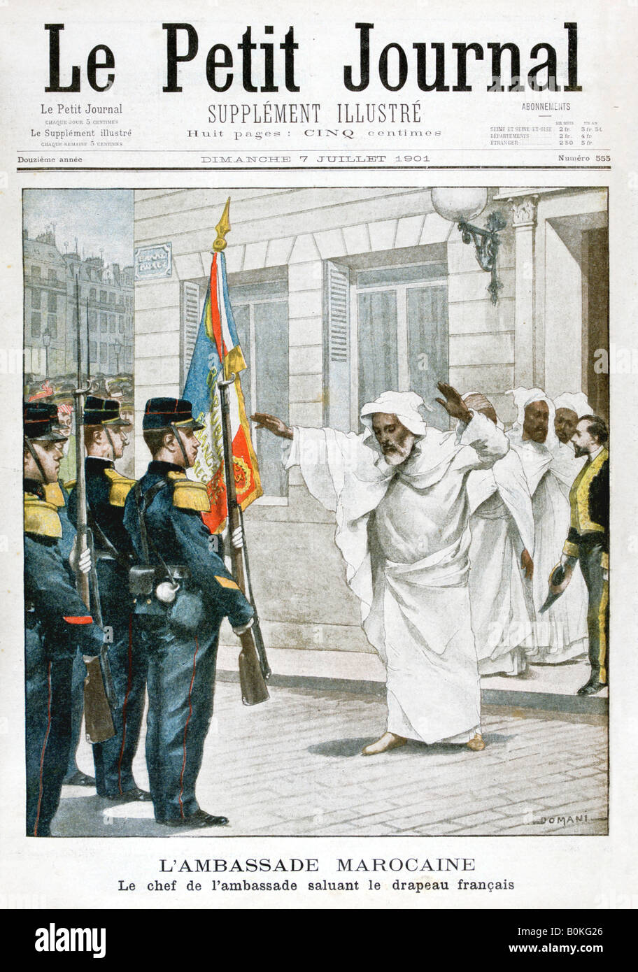 Ambassade du Maroc, le chef de l'ambassadeur saluant le drapeau français, 1901. Artiste : Inconnu Banque D'Images