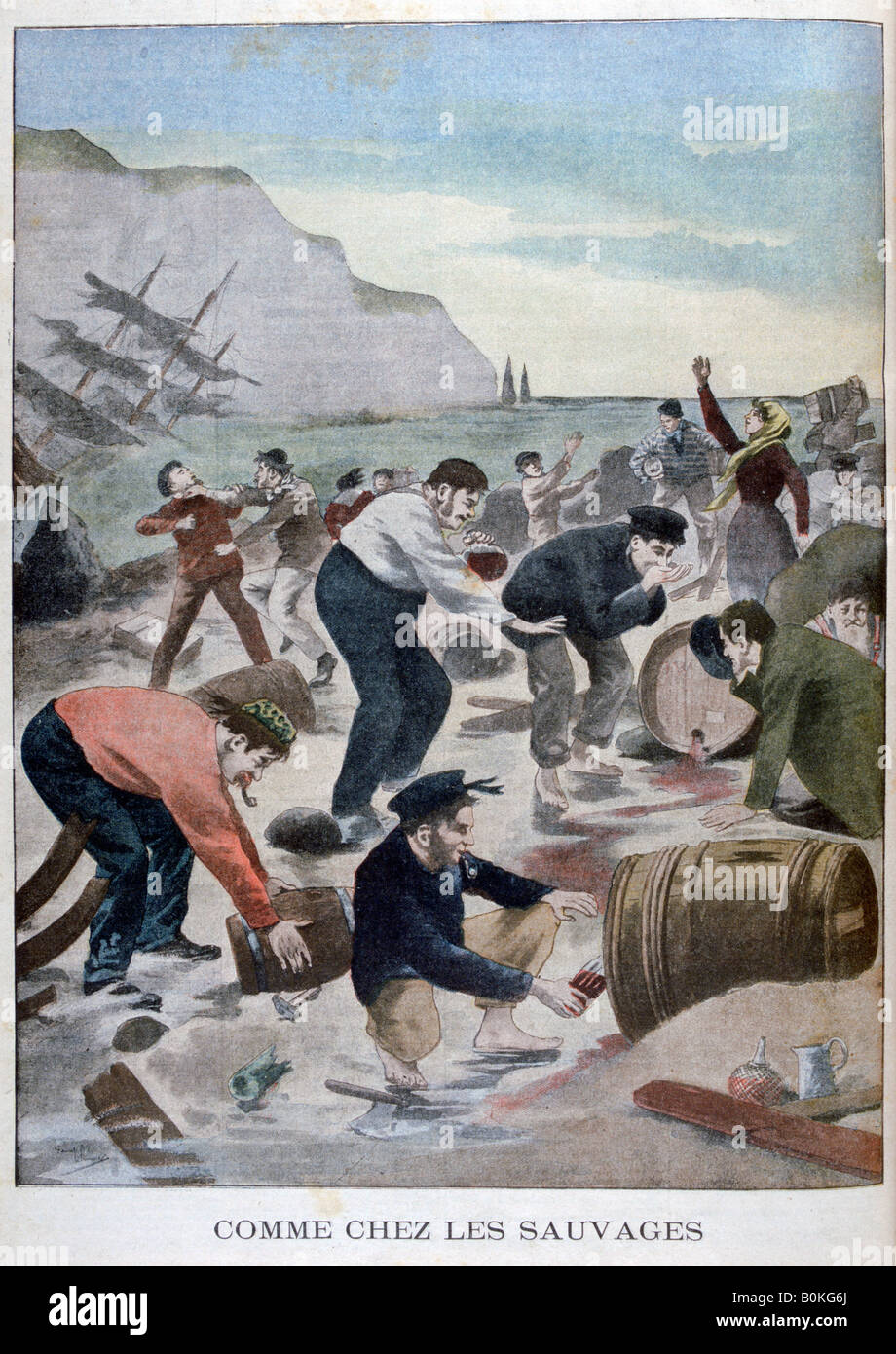 Les gens à la récupération des éléments d'un naufrage sur l'île de Wright, 1902. Artiste : Inconnu Banque D'Images