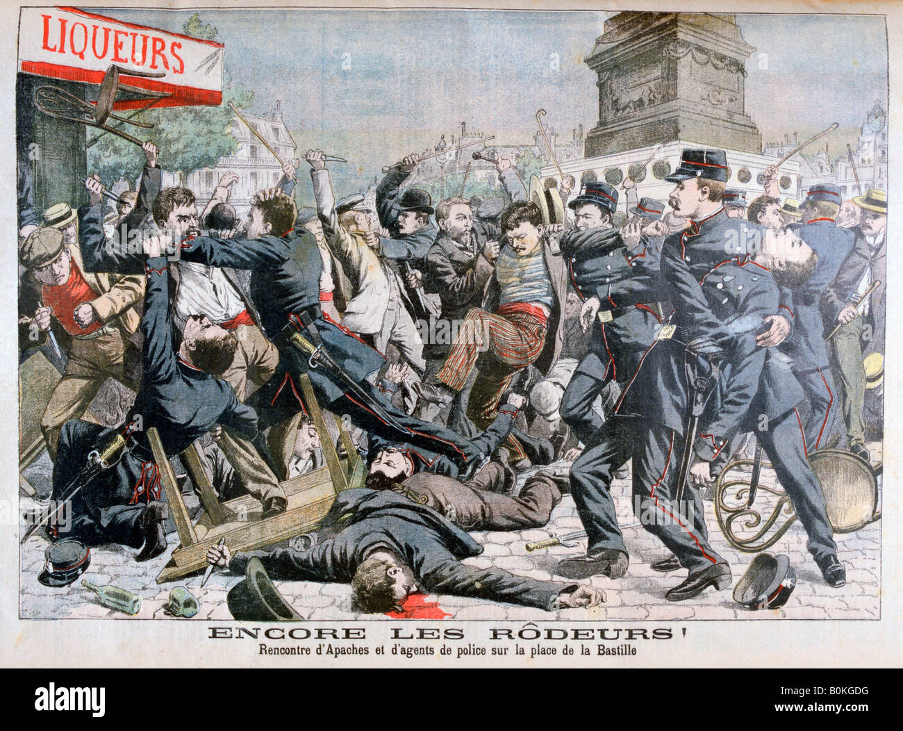 La lutte contre les criminels armés avec la police, la Place de la Bastille, Paris, 1904. Artiste : Inconnu Banque D'Images