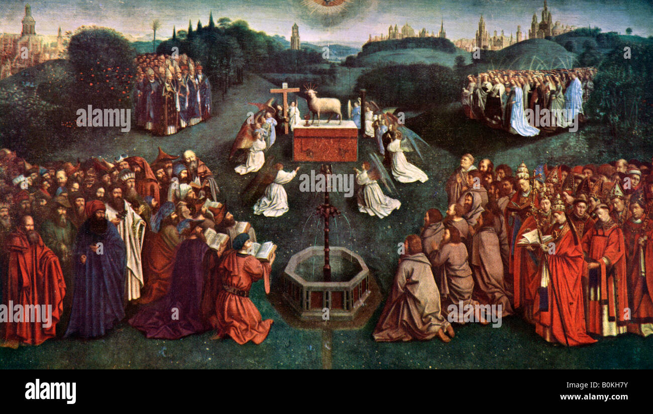 'L'Adoration de l'Agneau Mystique", le retable de Gand, 1432, (c1900-1920).Artiste : Jan van Eyck Banque D'Images