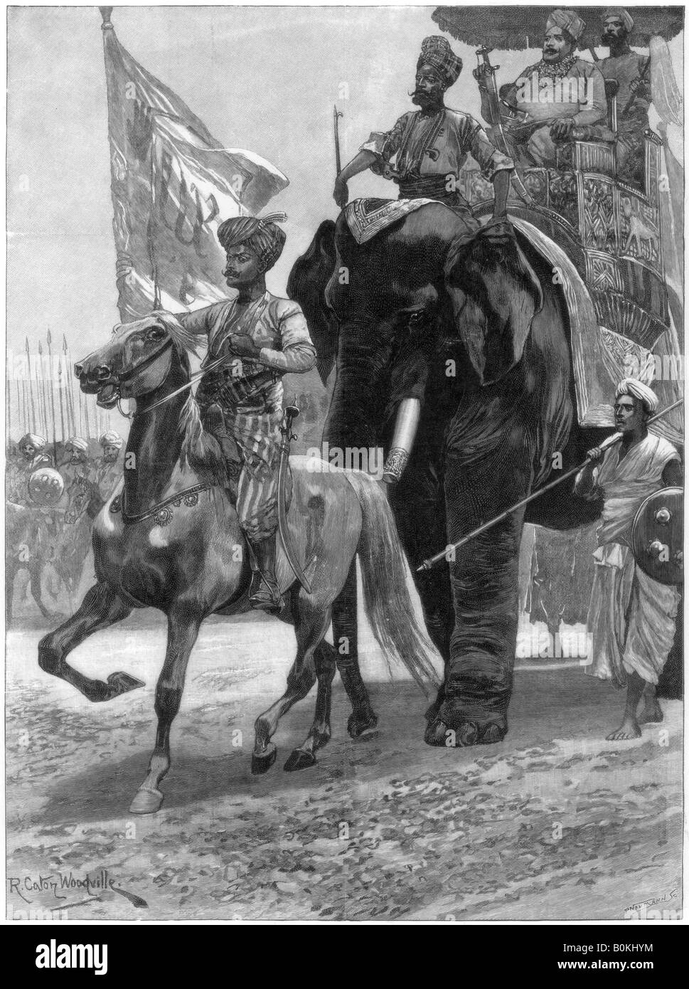 Arrivée du nabab Siraj Ud Daulah avant la position de Clive, l'Inde, 1757, (1893).Artiste : Richard Caton Woodville II Banque D'Images