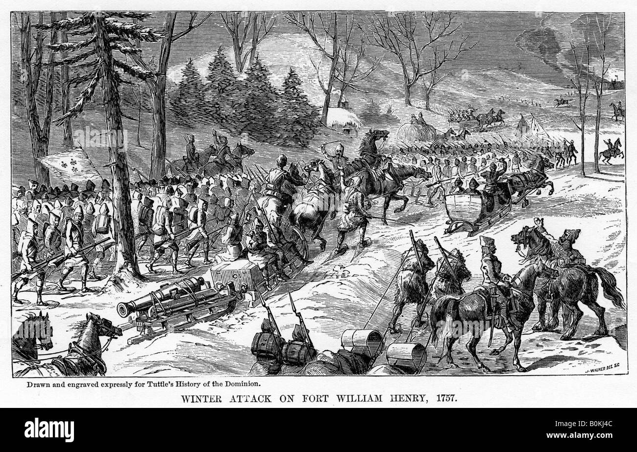 L'hiver attaque du fort William Henry, l'État de New York, 1757, (c1877). Artiste : Inconnu Banque D'Images