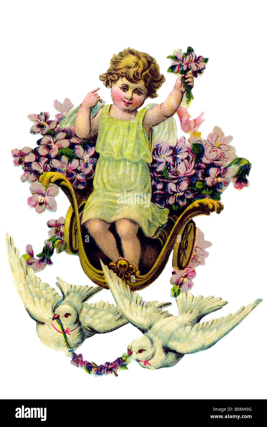 Enfants angel violett transport deux colombes l'Allemagne du xixe siècle Banque D'Images