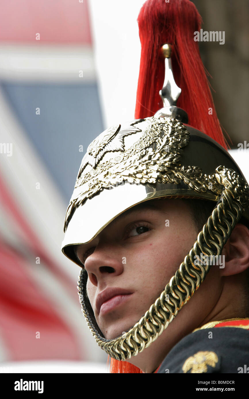 Ville de Westminster, en Angleterre. Imprimeur de la Garde côtière sur un service de sentinelle à Whitehall et Horse Guards Parade. Banque D'Images