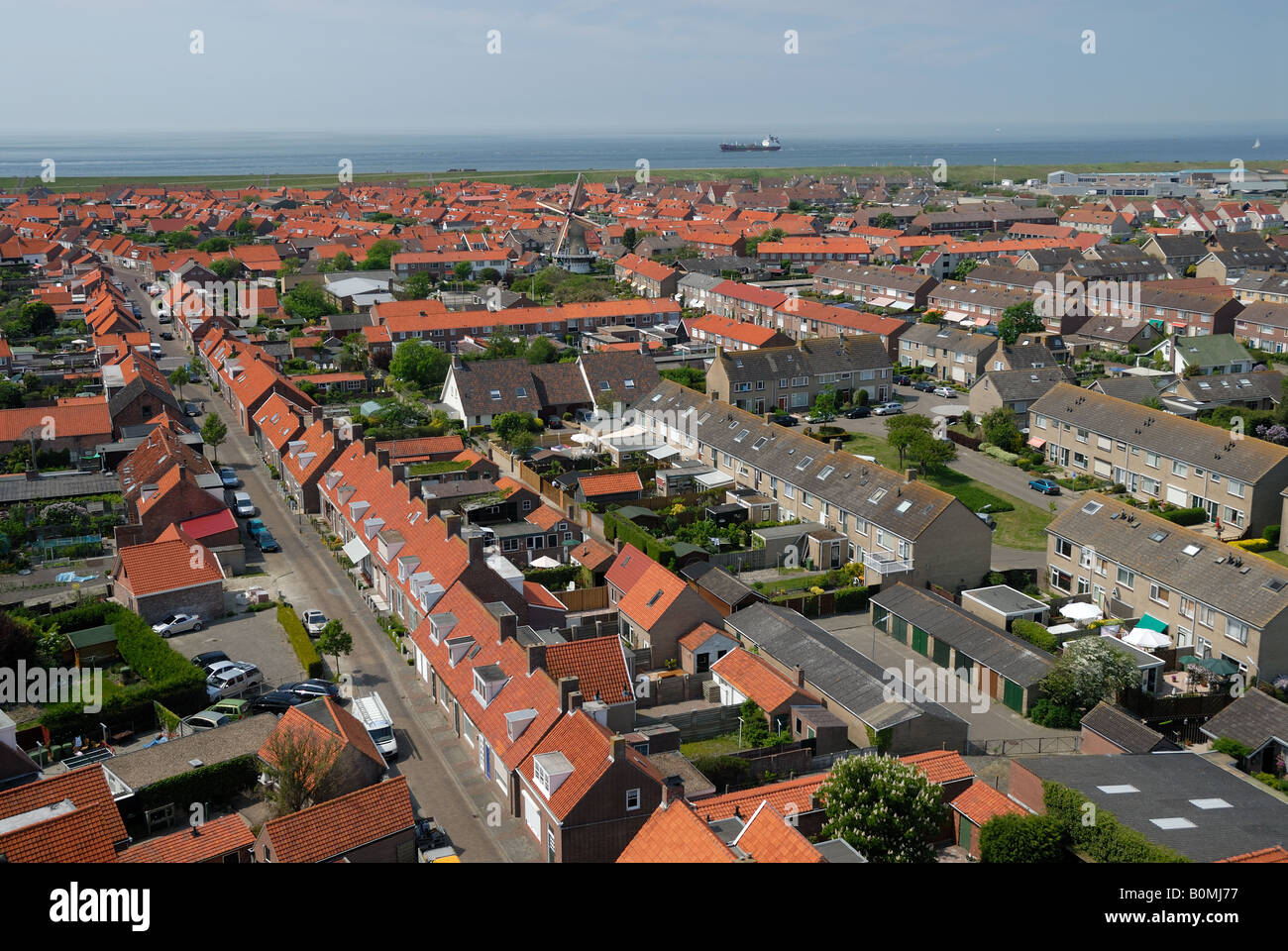 Vue aérienne sur Westkapelle, un village de Pays-Bas Banque D'Images