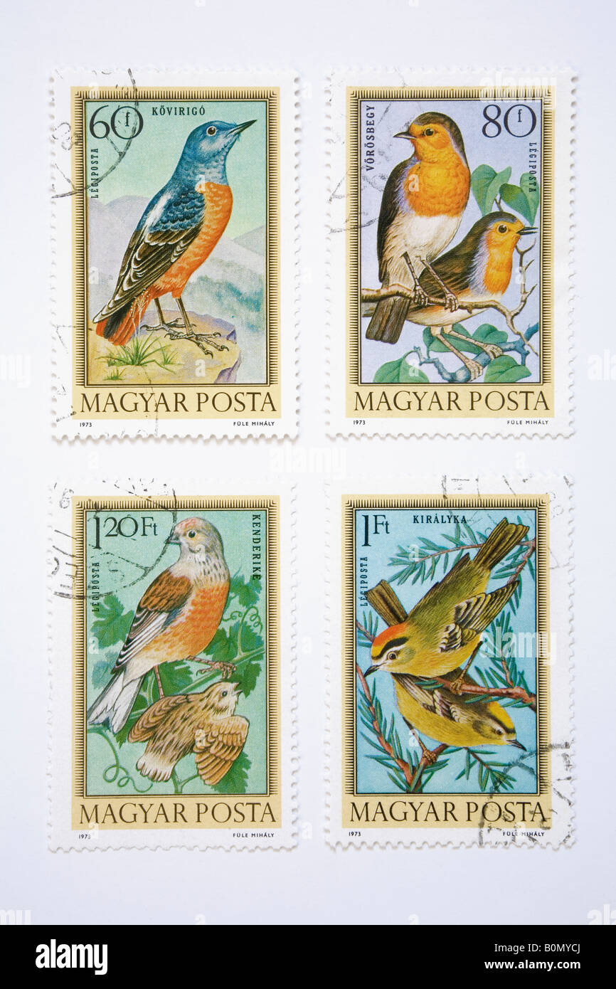 Les timbres représentant des oiseaux hongrois Banque D'Images