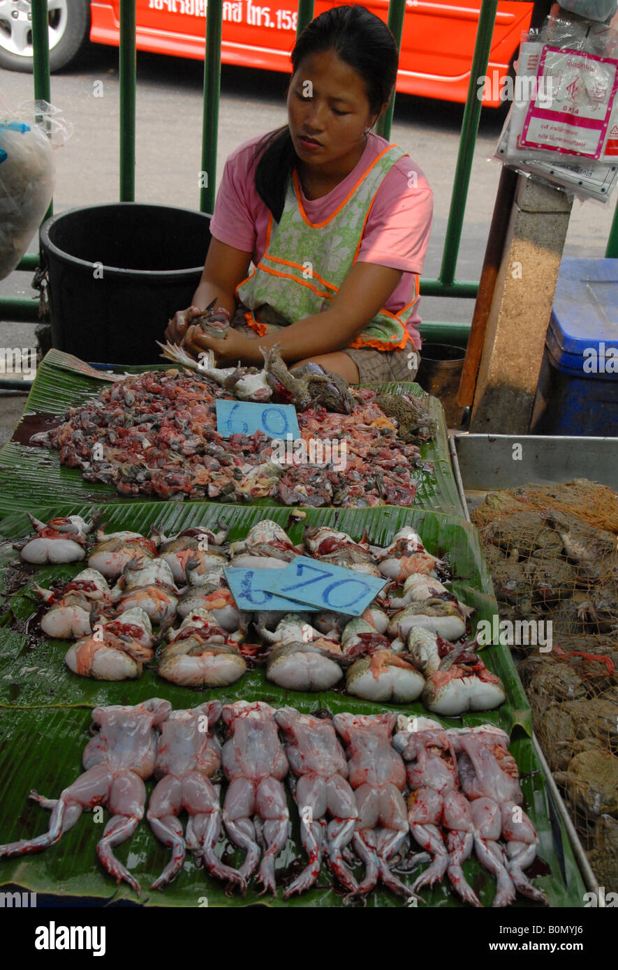 Vendeur grenouille klong toei au marché des produits frais , Bangkok, Thaïlande Banque D'Images