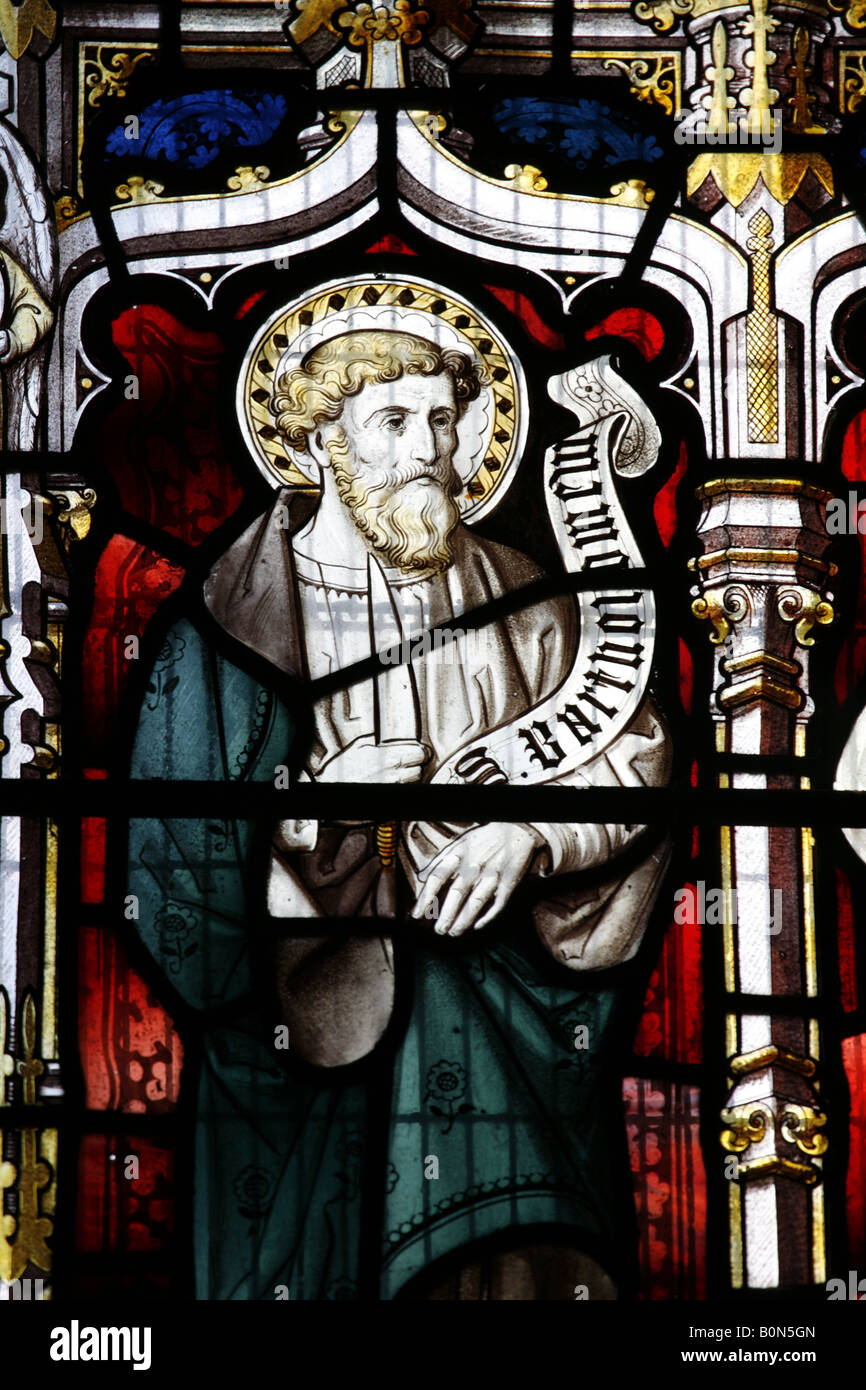 Vitrail représentant Saint Bartholomew Church Woodbastwick Norfolk Banque D'Images