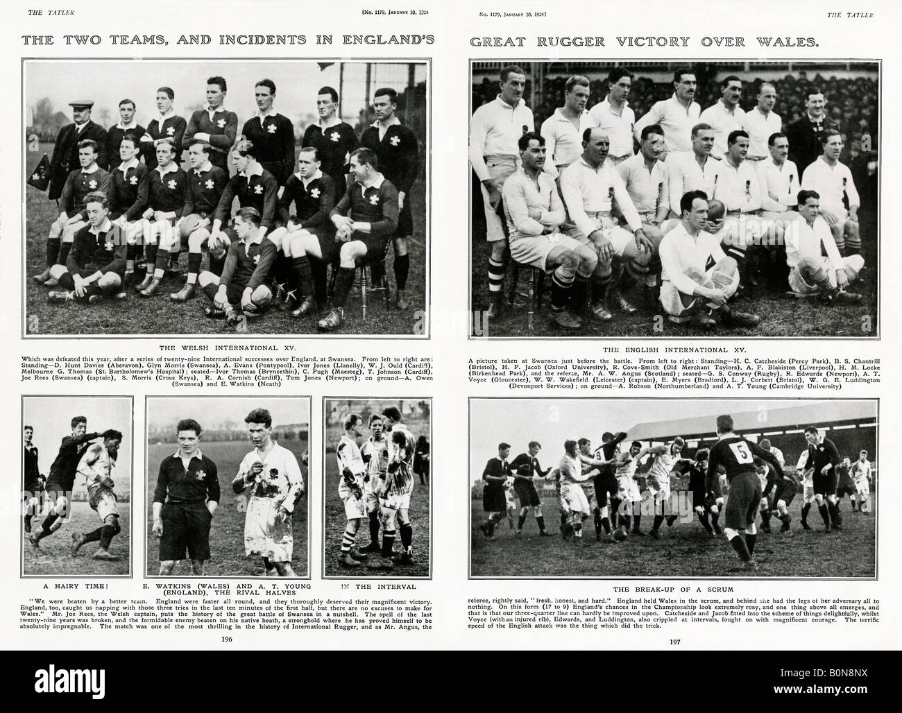 Pays de Galles v Angleterre 1924 magazine rapport sur le rugby anglais victoire sur le pays de Galles à Swansea en Janvier Banque D'Images