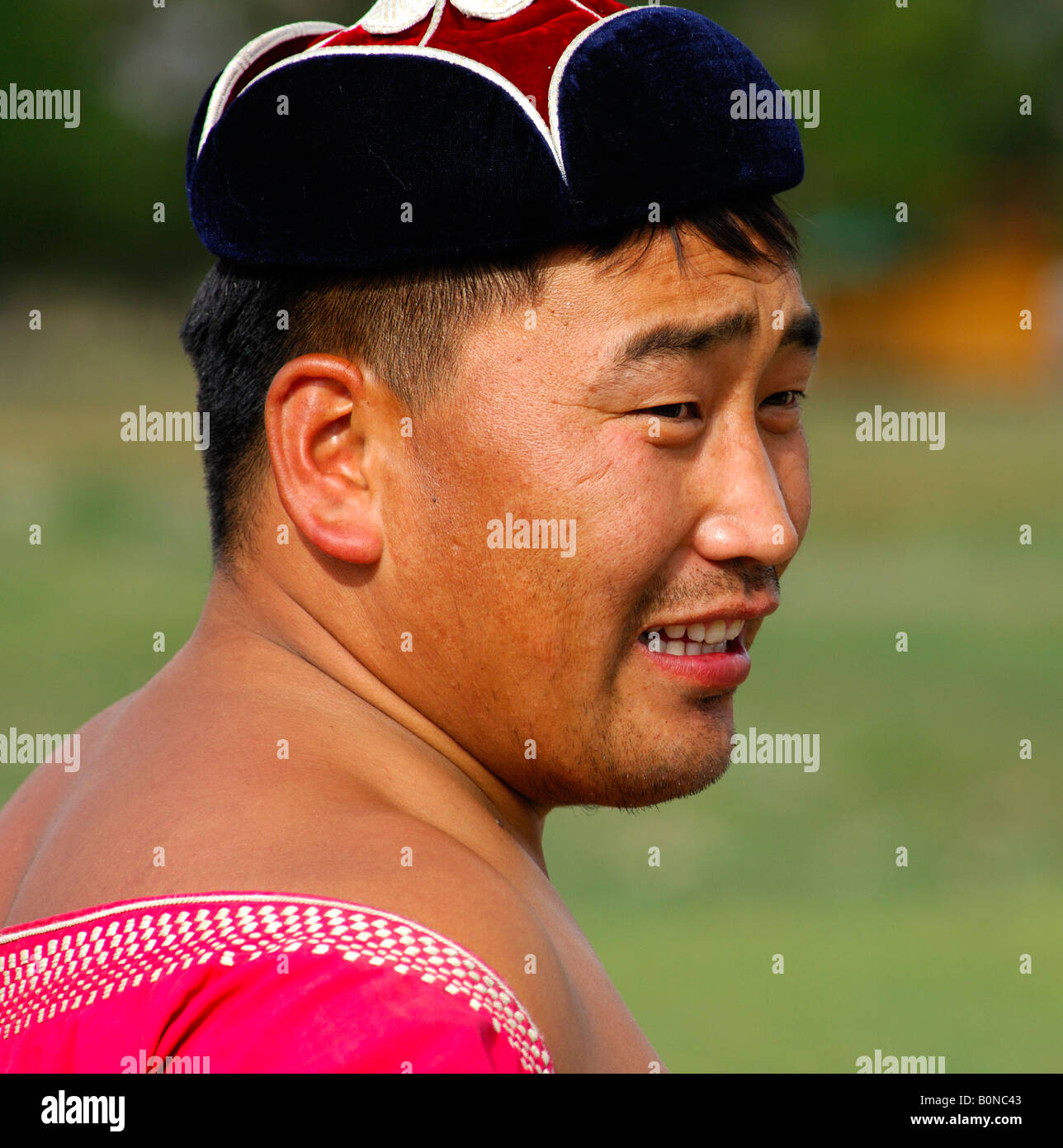 Portrait d'un lutteur mongol traditionnel, Ulaanbaatar, Mongolie Banque D'Images