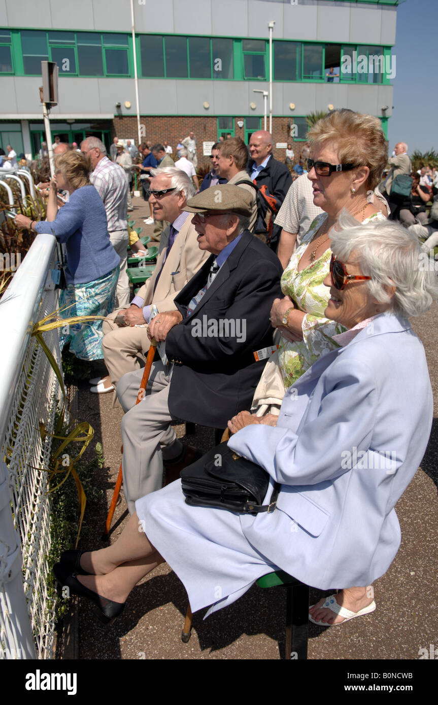 Des spectateurs regardent le défilé au champ de courses de Brighton au Royaume-Uni Banque D'Images