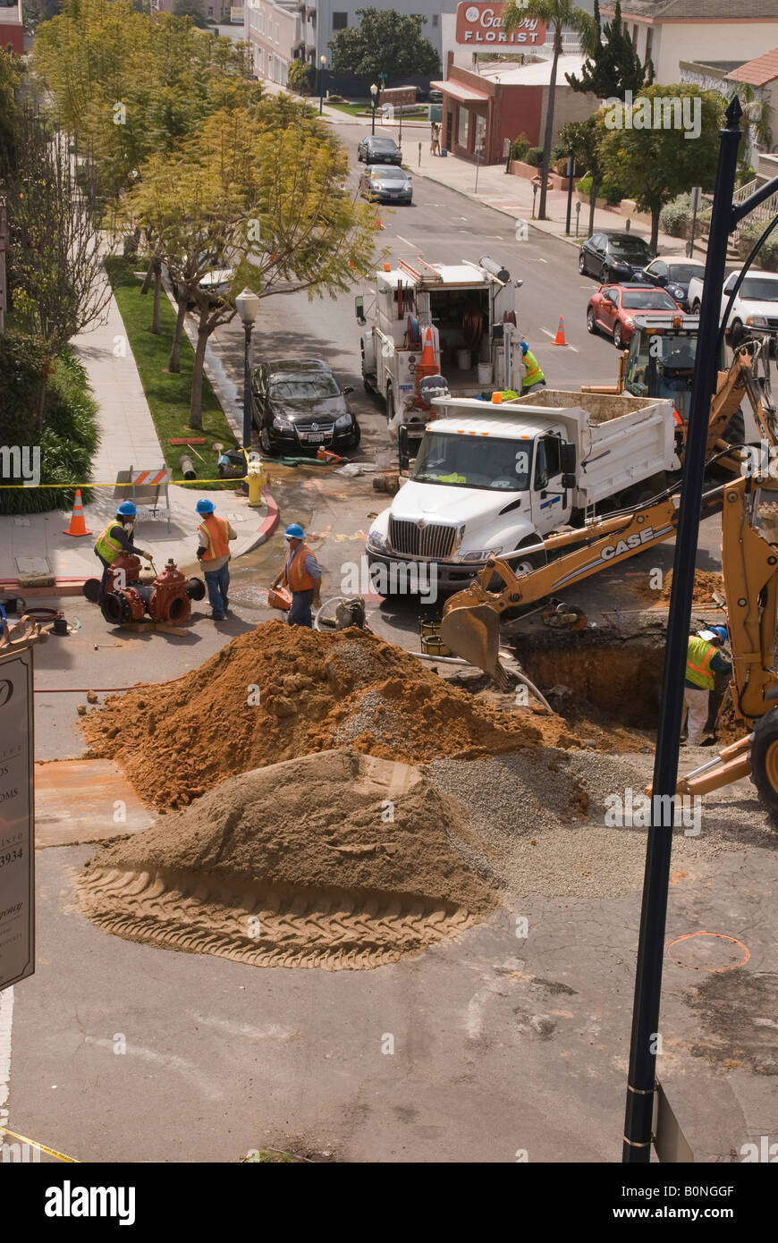 Travaux de réparation d'une canalisation d'eau à San Diego, Californie, USA Banque D'Images