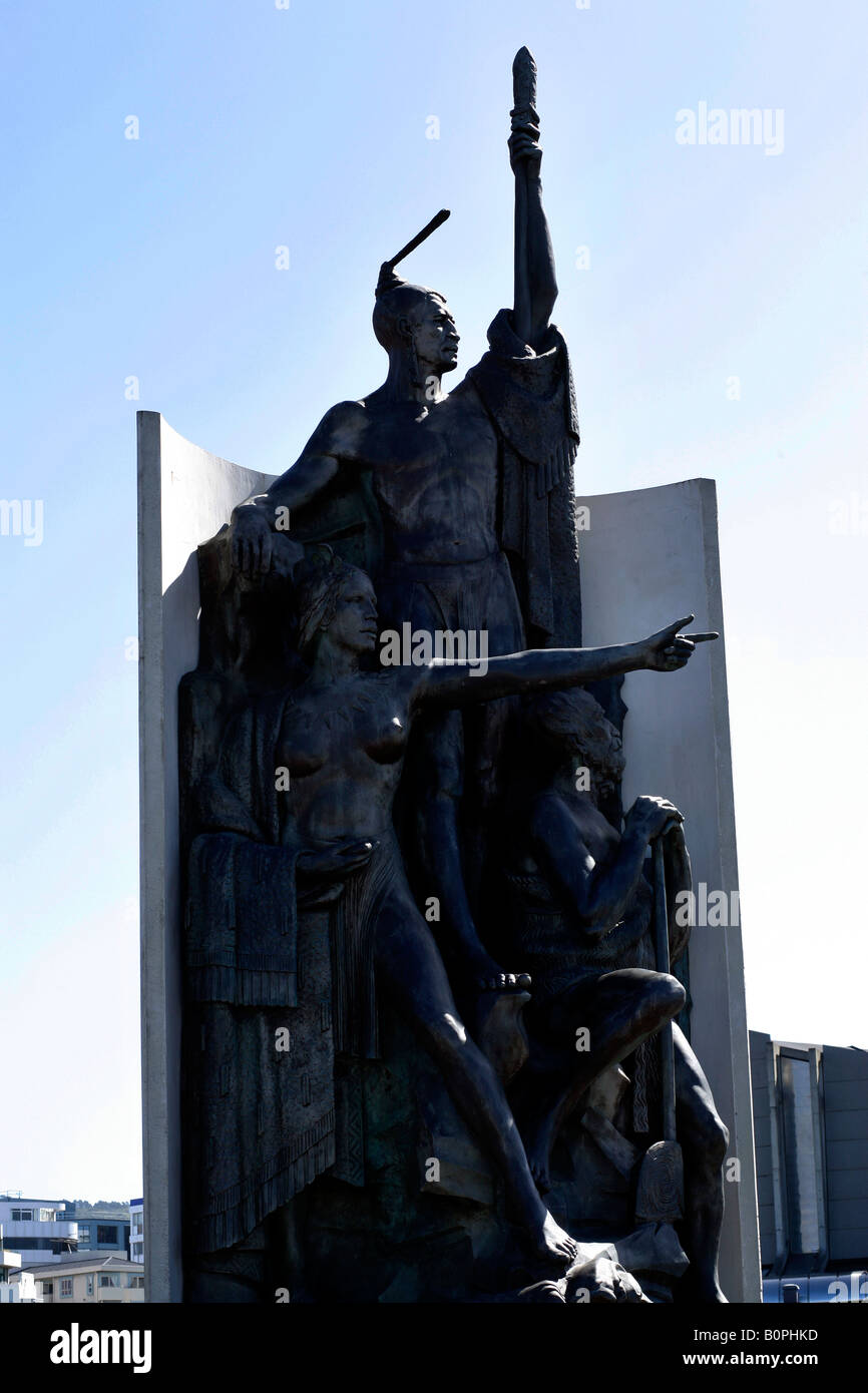 La statue de bronze Groupe Kupe, Taranaki Street Wharf, Wellington, Nouvelle-Zélande Banque D'Images