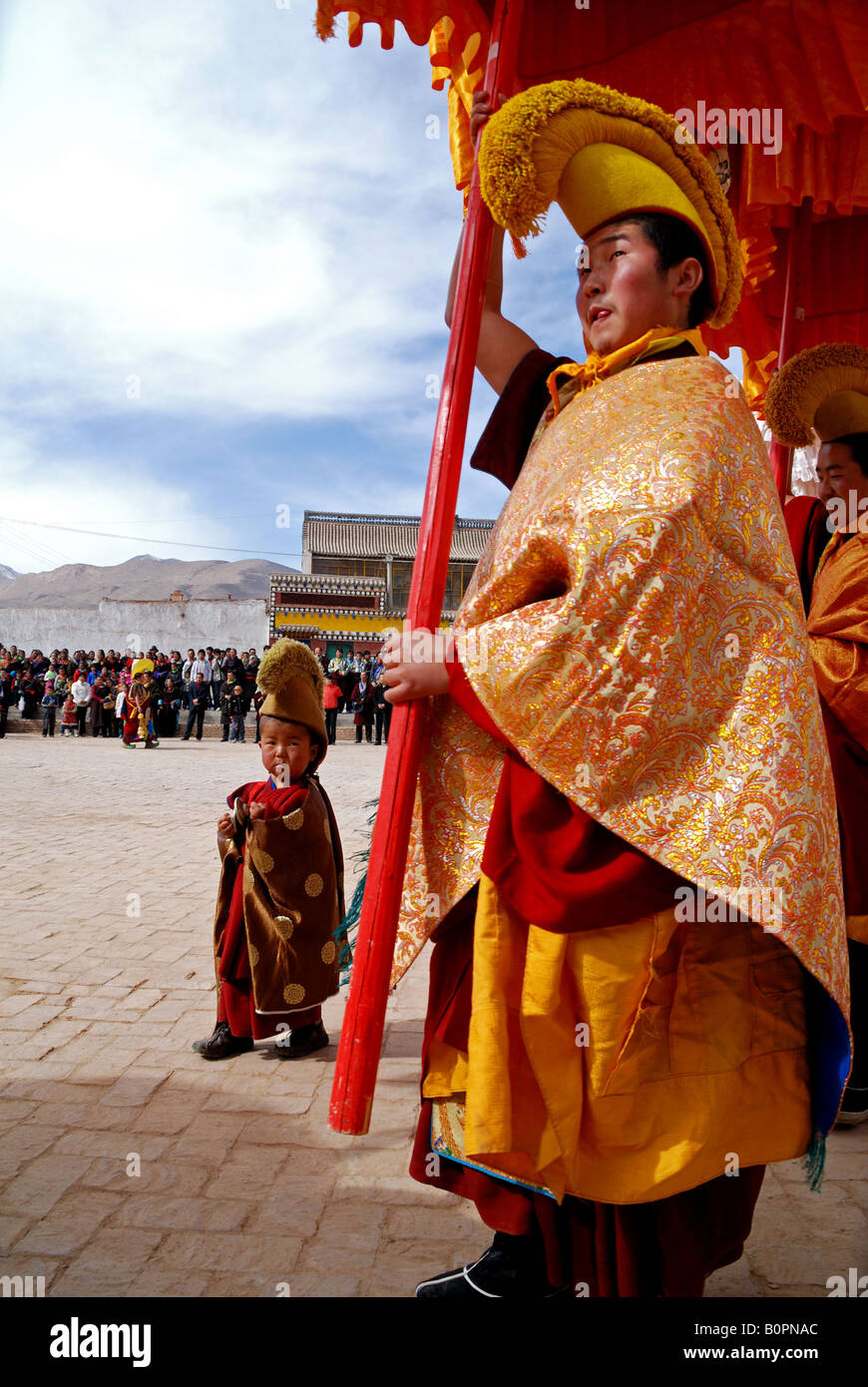 Chaque année tibétaine traditionnelle Thangka Bouddhas festival en Tong Ren,Qinghai célébrer. Banque D'Images