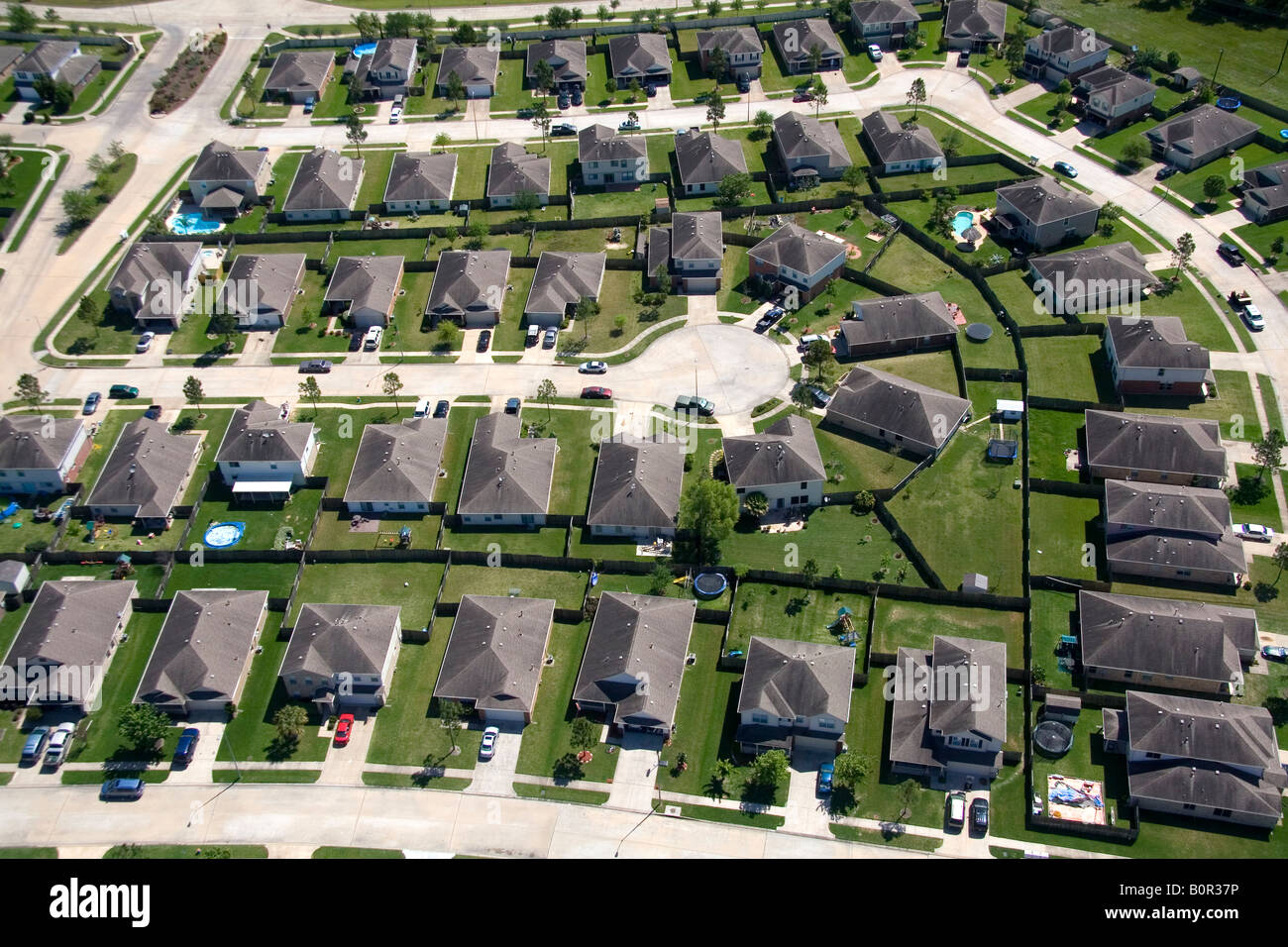 Vue aérienne d'une subdivision de banlieue près de Houston au Texas Banque D'Images