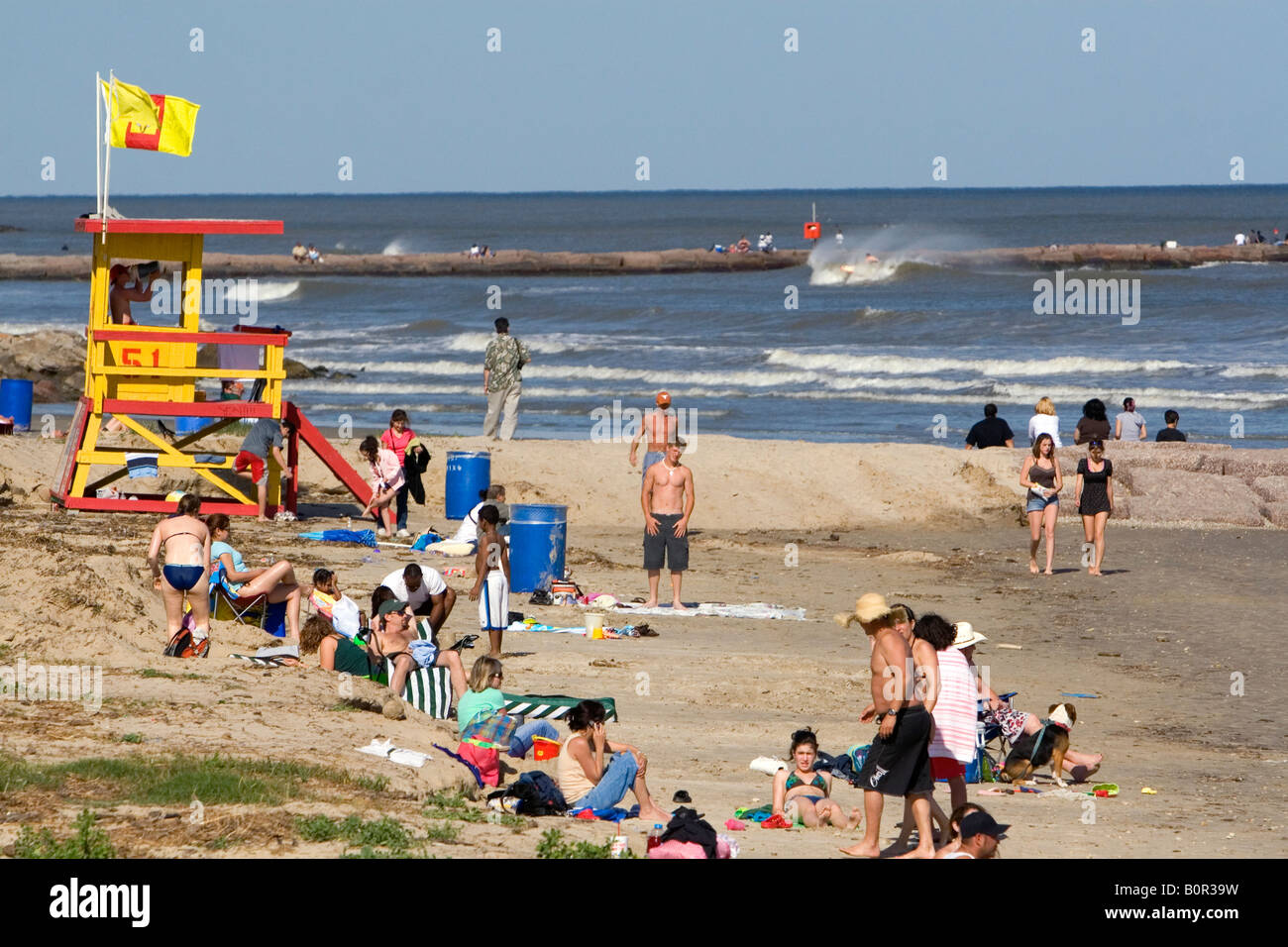 Galveston Beach sur le golfe du Mexique à Galveston Texas Banque D'Images