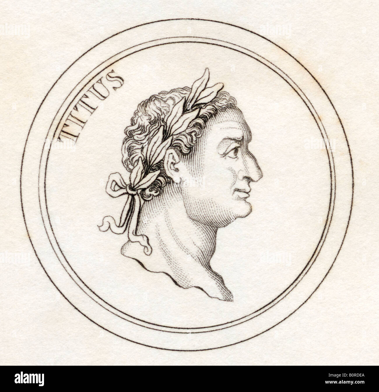Titus Flavius Sabinus Vespasianus, alias Titus, AD39 - 81. Empereur romain. Tiré du livre Crabbs Historical Dictionary, publié en 1825. Banque D'Images