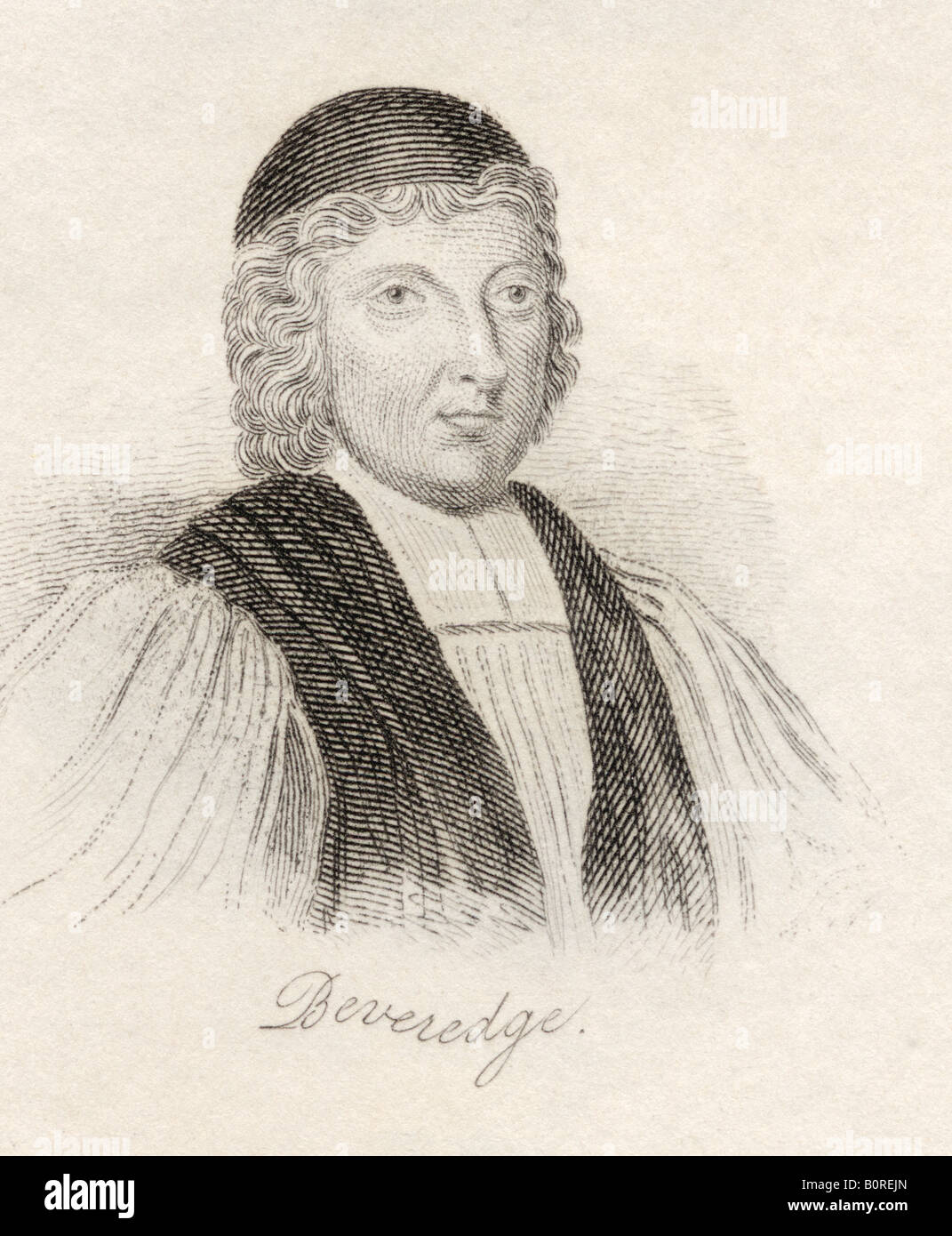 William Beveridge, 1637 - 1708. Écrivain anglais, ecclésiaste et évêque de St Asaph. Tiré du livre Crabbs Historical Dictionary, publié en 1825. Banque D'Images