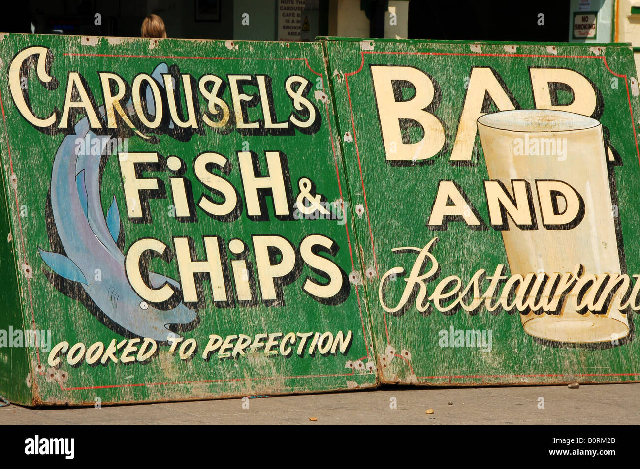 Signe pour le poisson-frites, la plage de Brighton, UK Banque D'Images