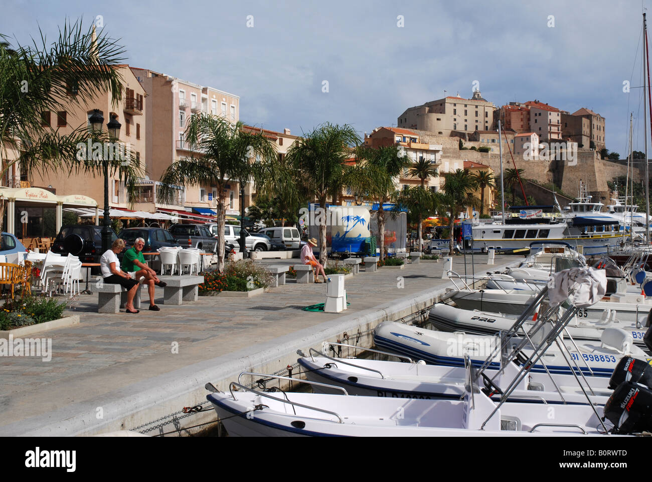 Au port de Calvi towm Castle Island Corsica France Banque D'Images