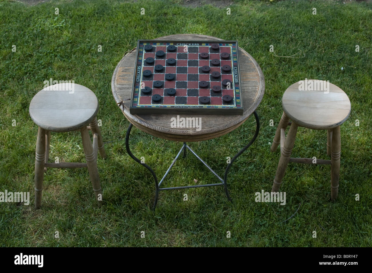 Style ancien en bois et des tabourets table damier country store définition Lake sunapee NH Banque D'Images