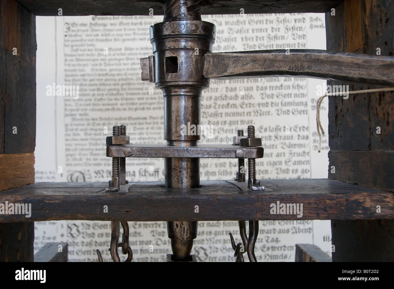 Une presse à vis de type Gutenberg affiché au Deutsches Museum de la ville de Munich, capitale de la Bavière. Allemagne Banque D'Images