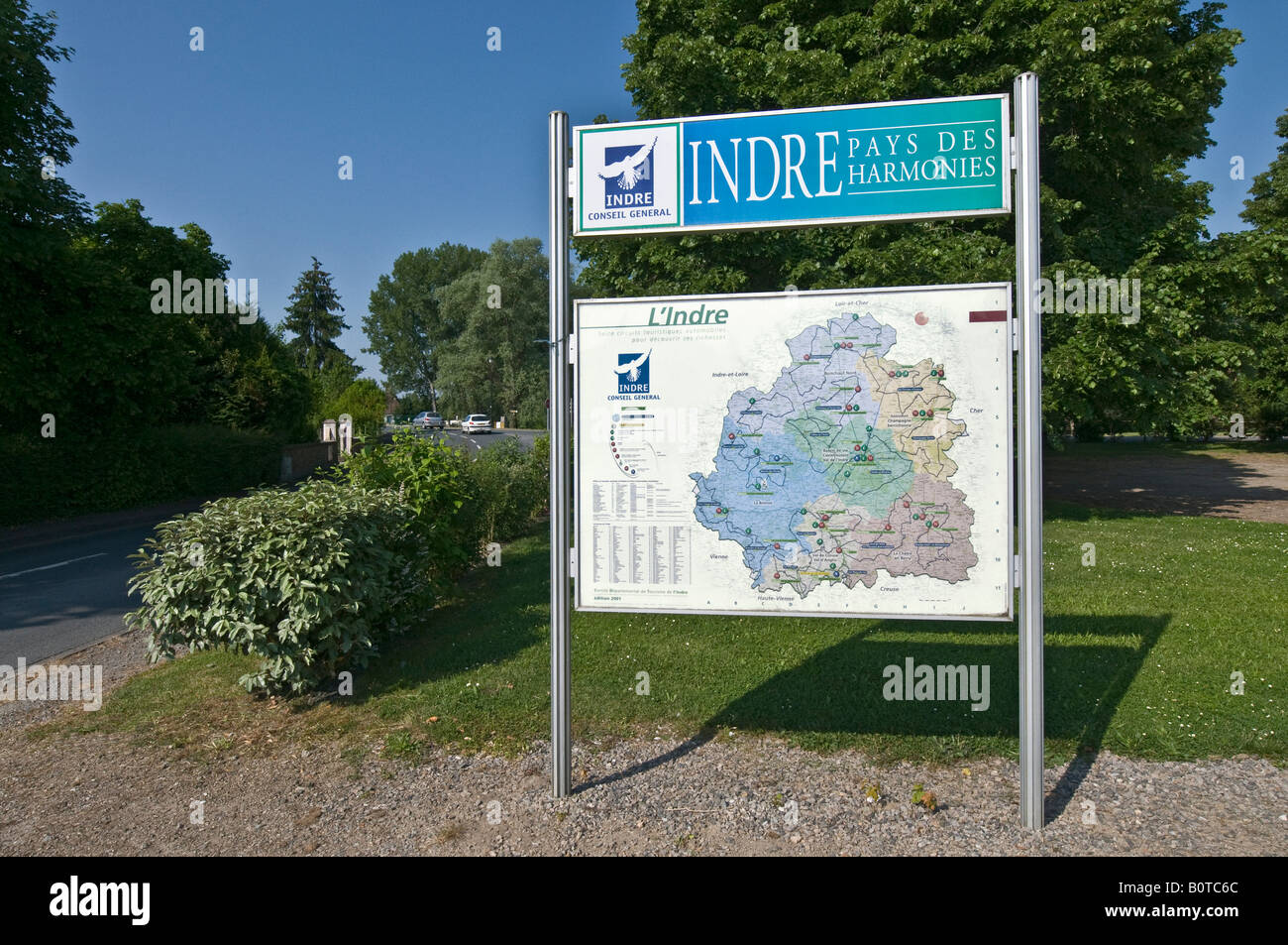Affichage de la carte régionale, Indre, France. Banque D'Images