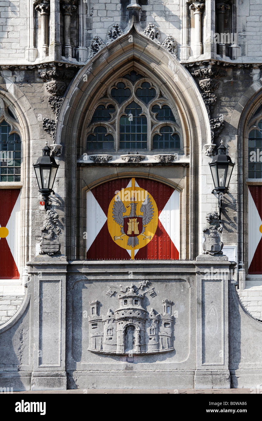 Détail d'entrée, l'Hôtel de Ville du xve siècle, Stadthuis, Middelburg, Walcheren, Zélande, Pays-Bas Banque D'Images