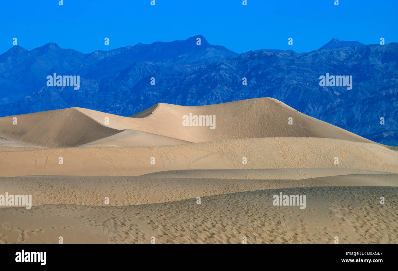 Vue des dunes de sable et les montagnes de la Sierra Nevada dans la vallée de la mort Banque D'Images