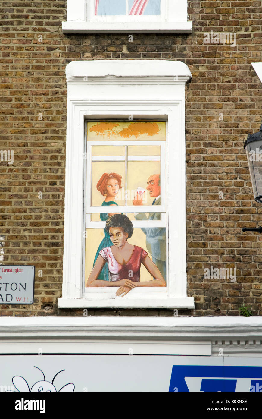 Peint avec fenêtre en trompe-l'œil de Notting Hill, Londres, Royaume-Uni Banque D'Images