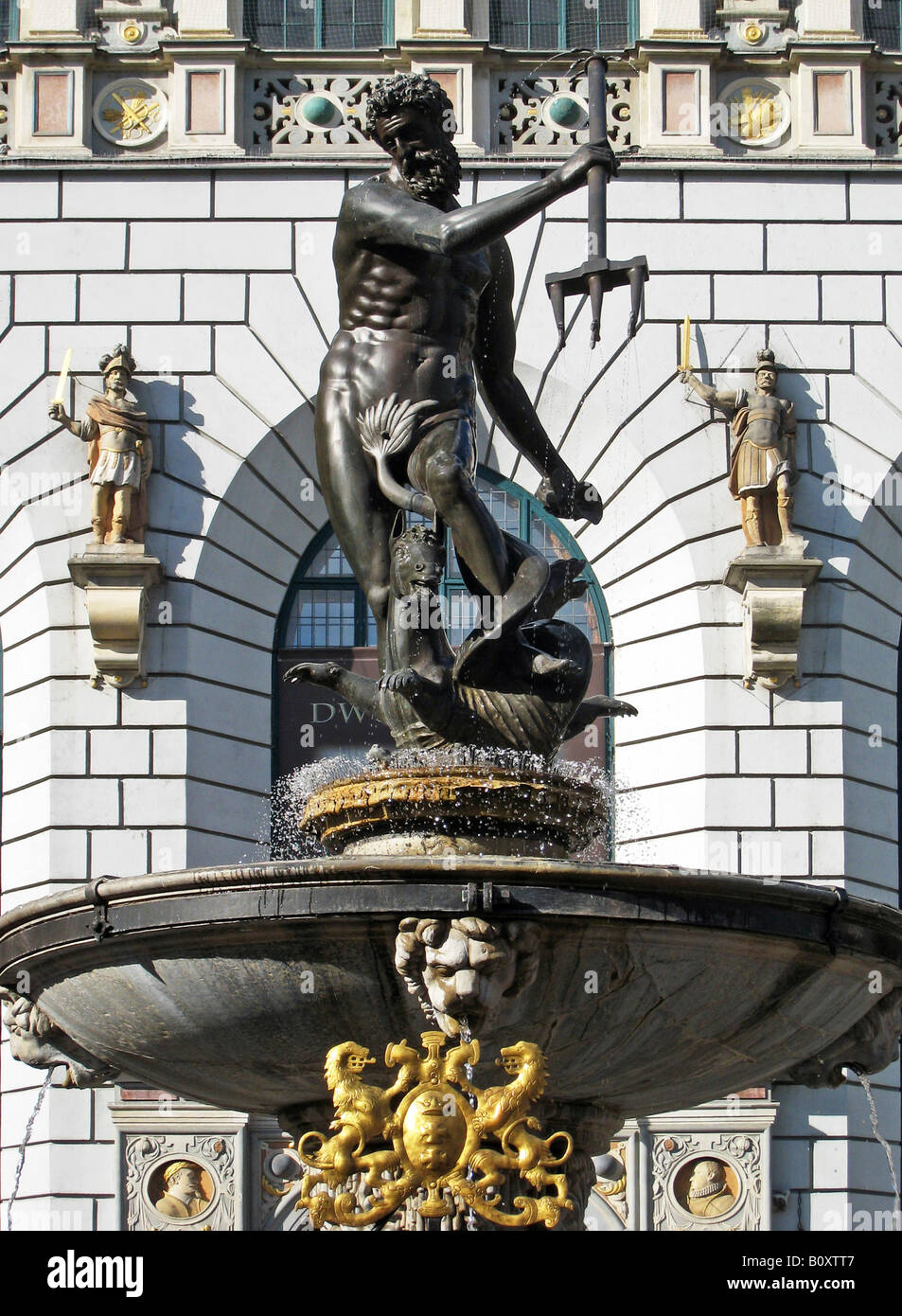Fontaine avec statue de Neptune en Rechtstadt Gedansk, Gdansk, Pologne Banque D'Images