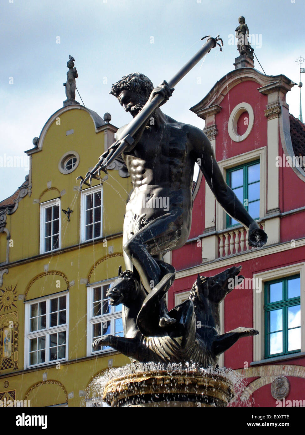 Fontaine avec statue de Neptune en Rechtstadt Gedansk, Gdansk, Pologne Banque D'Images
