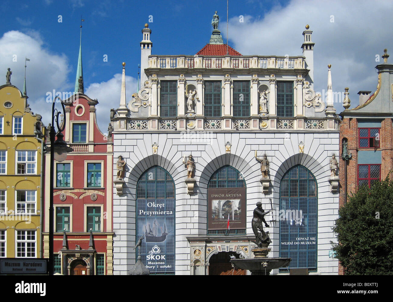 Artus, Artusa buildig avec fontaine de Neptune dans Rechtstadt Gedansk, Gdansk, Pologne Banque D'Images