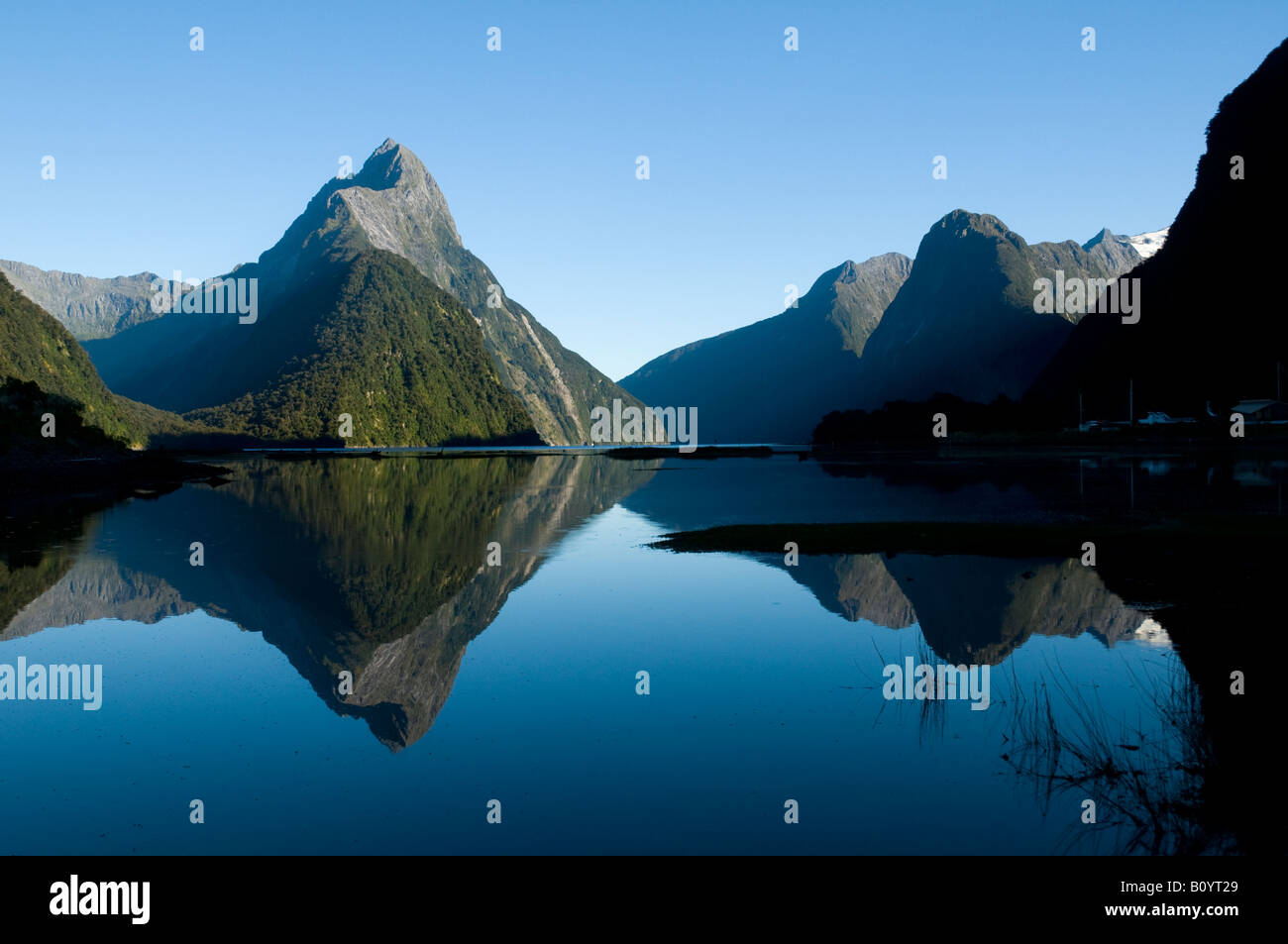 Mitre Peak, Milford Sound, Fjordland, île du Sud, Nouvelle-Zélande Banque D'Images
