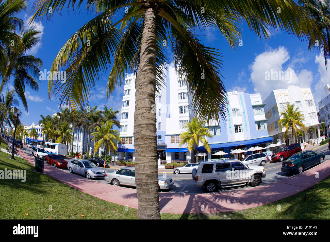 Immeubles et commerces dans la région de South Beach, Miami Beach, Floride Banque D'Images