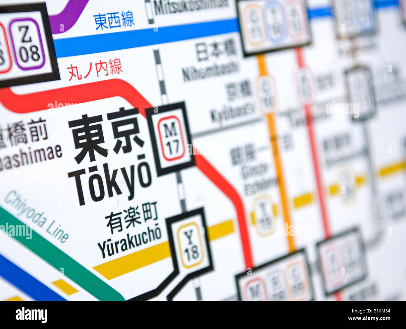 Détail de la carte réseau de la station de métro de Tokyo en Japon 2008 Banque D'Images