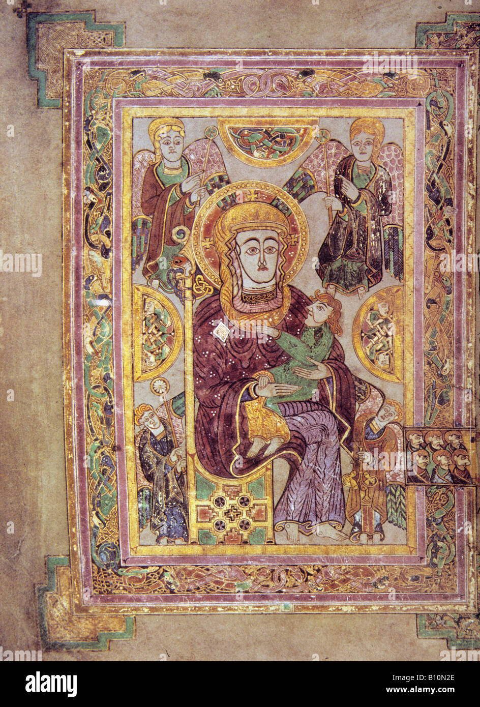 Livre de Kells 8e c vierge à l'enfant. Manuscrit enluminé. L'Irlande Banque D'Images