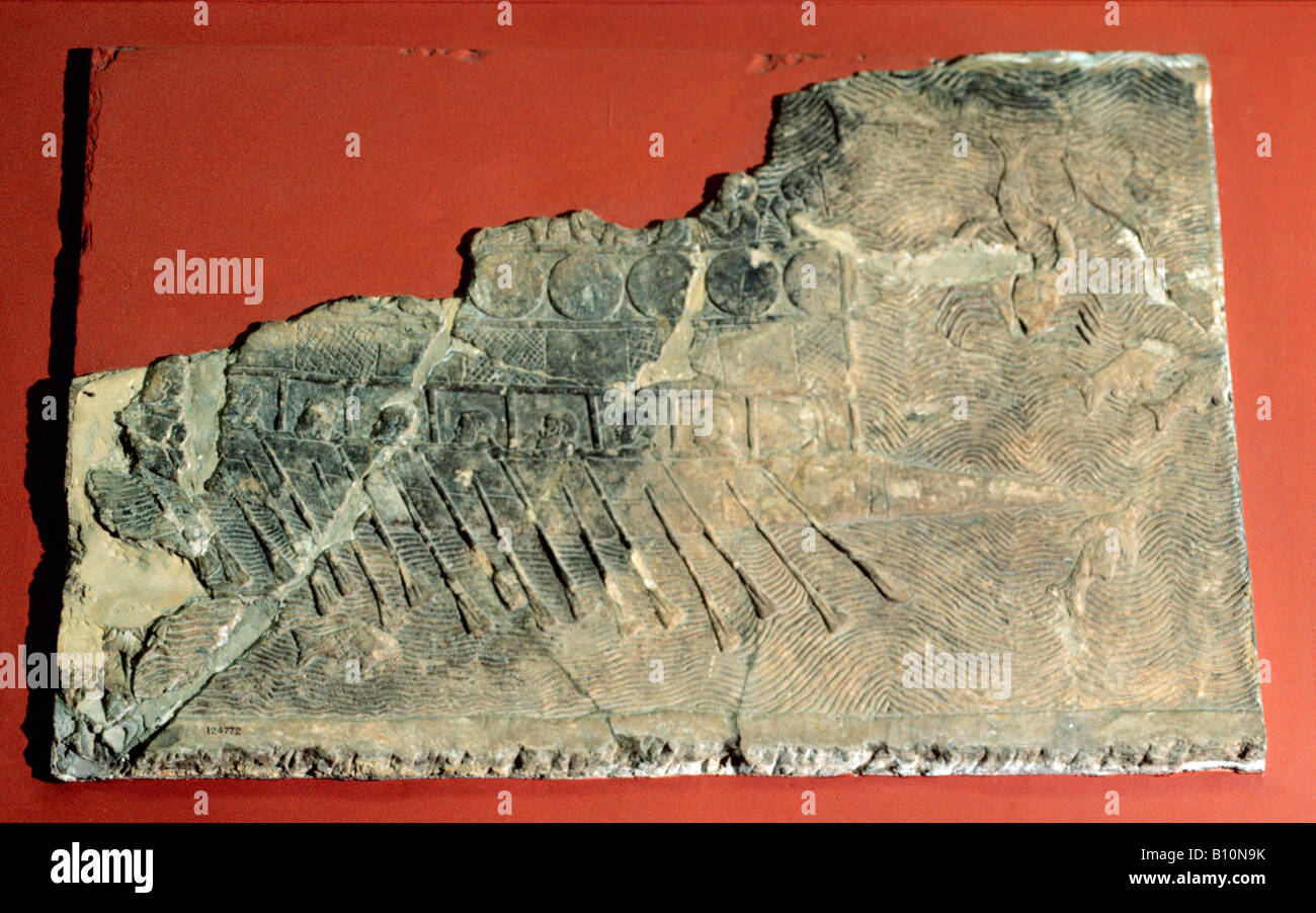 Navire phénicien à partir de l'expédition de Sanchérib. 702 BC Assyrie Banque D'Images