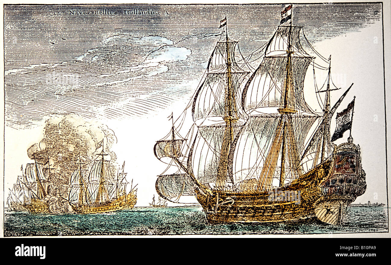 Navires hollandais. 17e siècle. Gravure allemande Banque D'Images