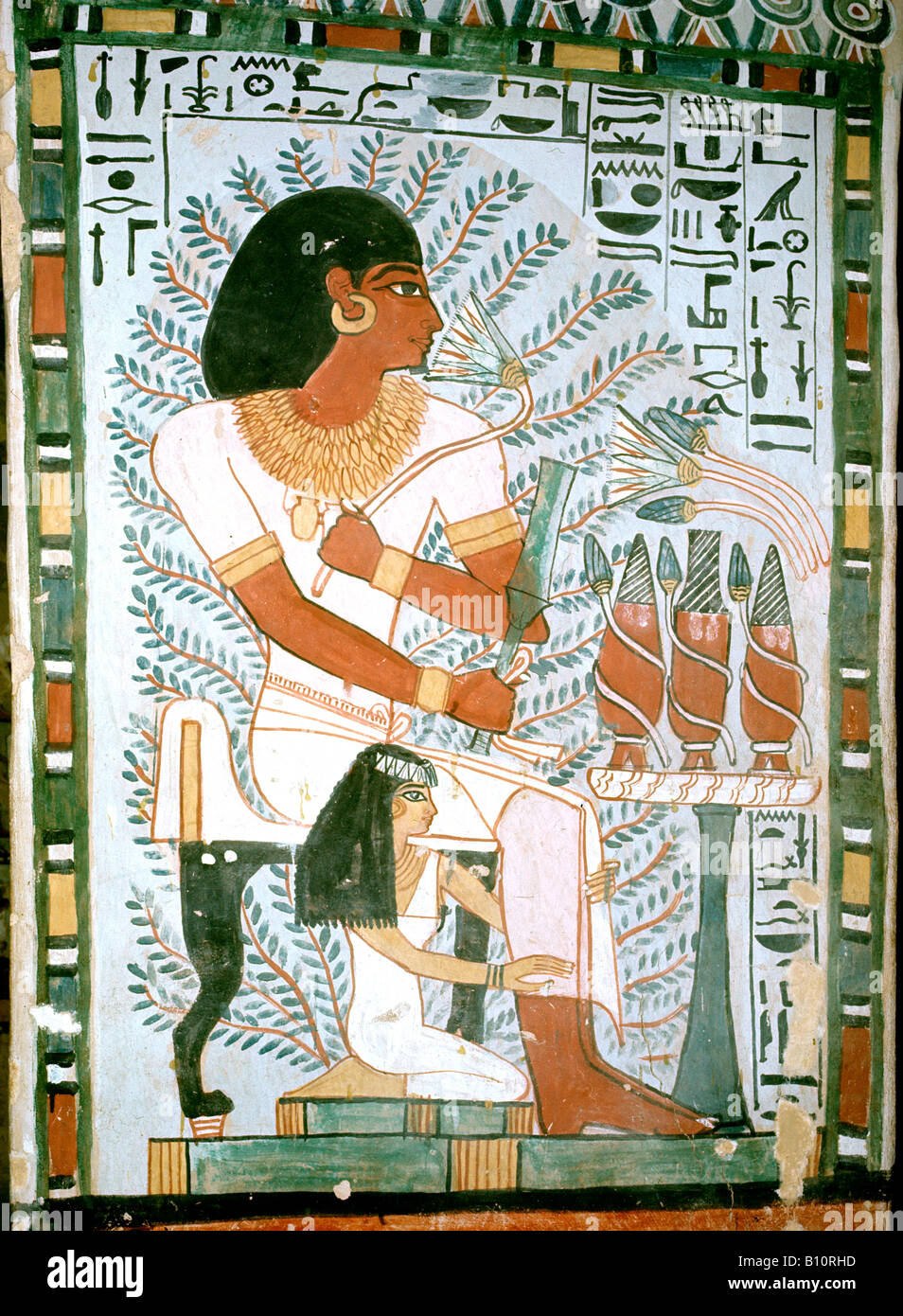 La peinture murale. Tombe de Sennufer. Tombe 96. Sennufer et son épouse Meryt 18ème dynastie. L'Égypte. Vallée des Nobles Banque D'Images