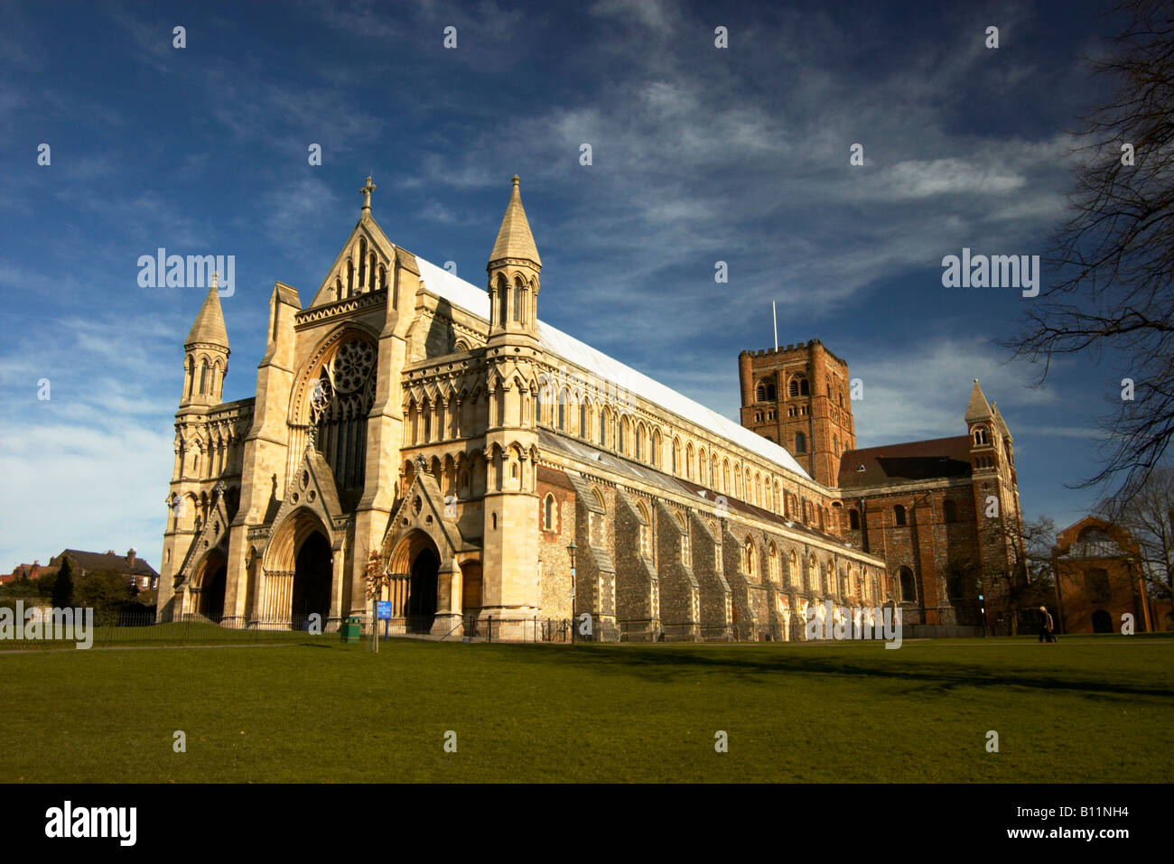 La Cathédrale de St Albans (autrefois la cathédrale et église abbatiale de St Alban), Hertfordshire, Royaume-Uni Banque D'Images