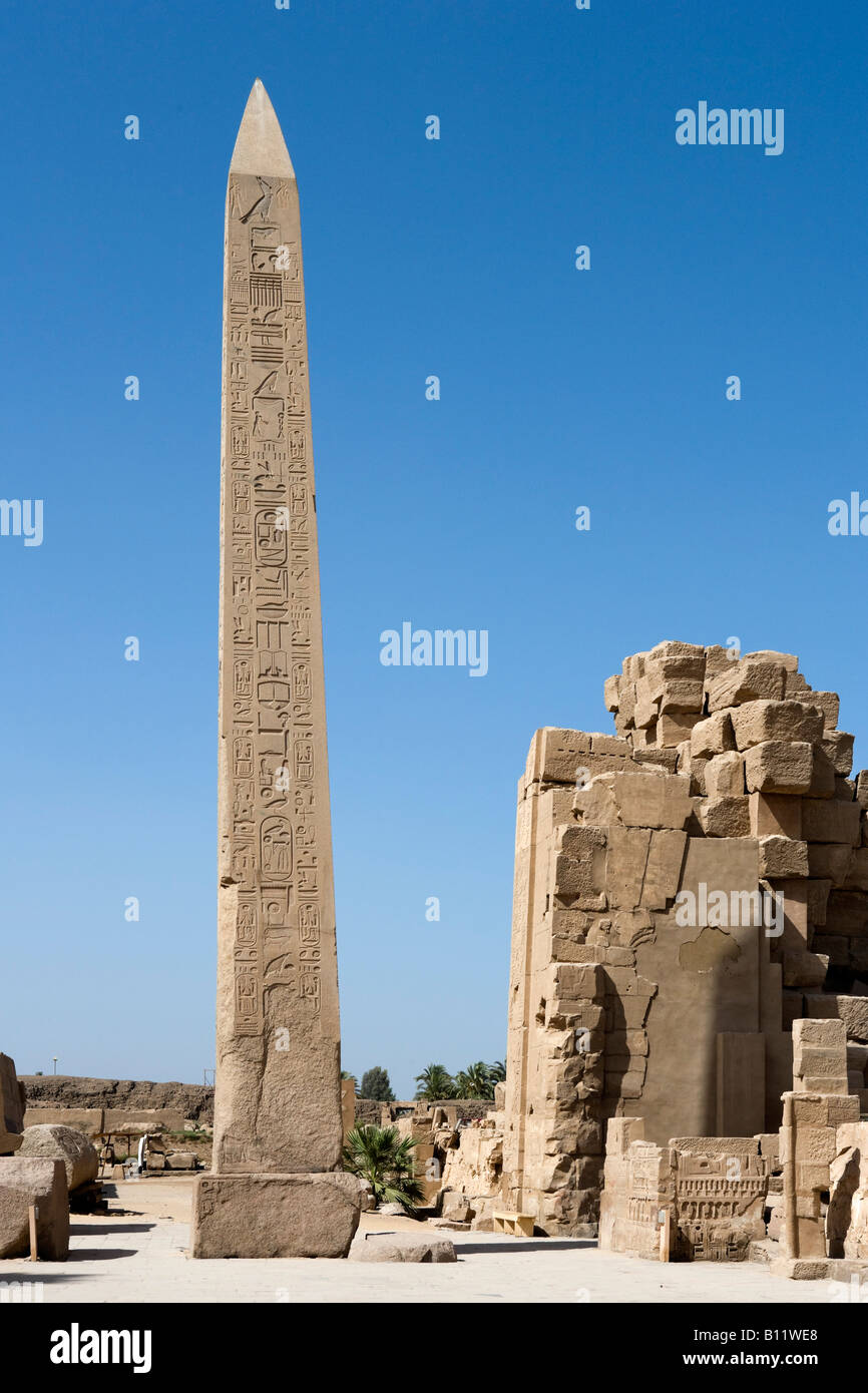 L'Obélisque Hatshepsout permanent, de la Cité parlementaire d'Amon, Temple de Karnak, Louxor, vallée du Nil, l'Egypte Banque D'Images