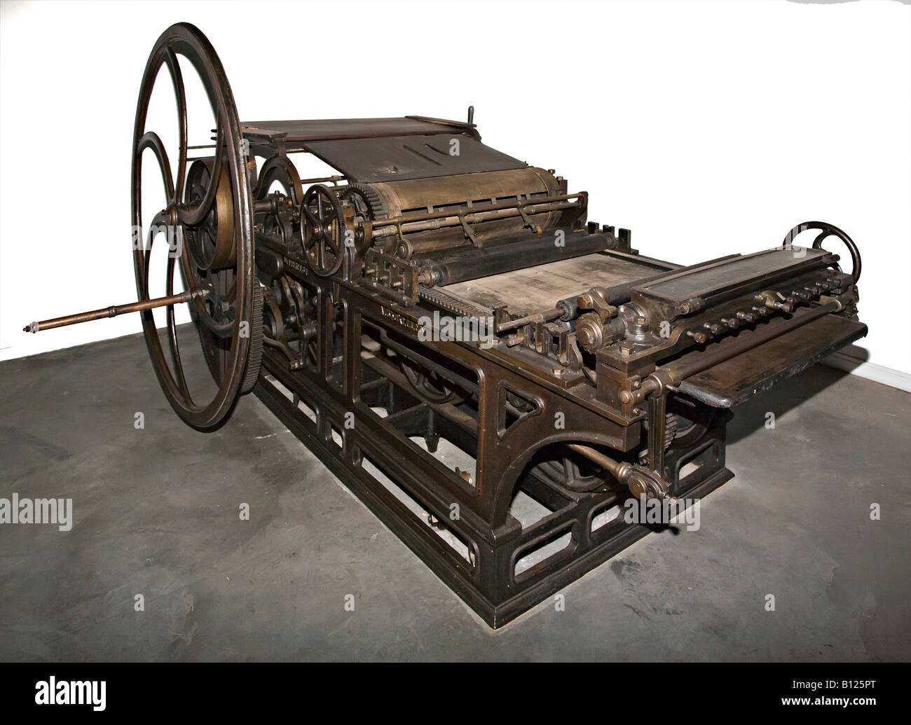 19e siècle de old flat bed à main mécanique presse Europe Banque D'Images