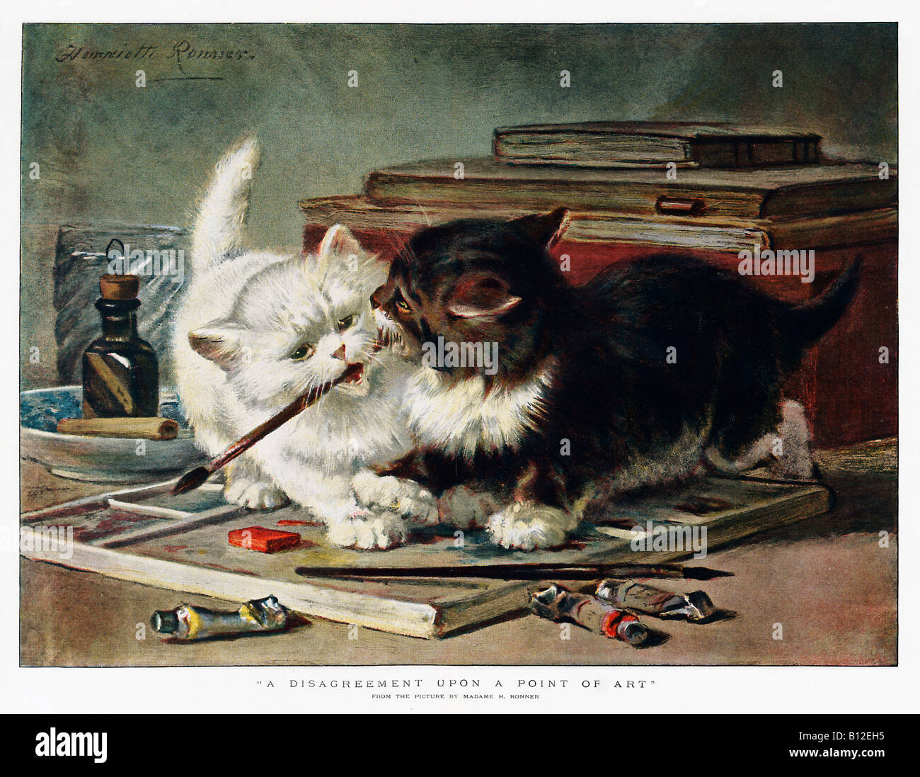 Point d'art un désaccord par 2 chats pour la possession du pinceau Victorian imprimer par Madame Ronner Banque D'Images