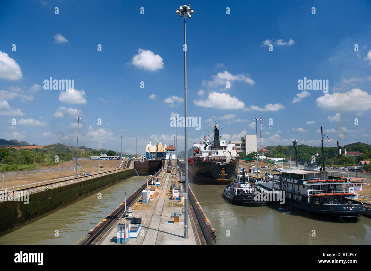 MIRAFLORES LOCKS CANAL DE PANAMA, RÉPUBLIQUE DU PANAMA Banque D'Images